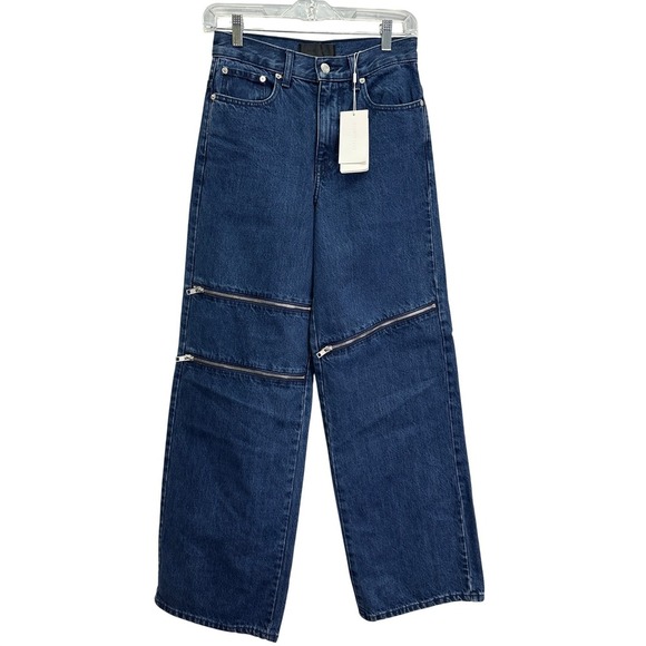Helmut Lang Denim - HELMUT LANG Indigo Blue Zip Leg Wide Leg Jeans Size 25 NWT M05DW204 MSRP $365